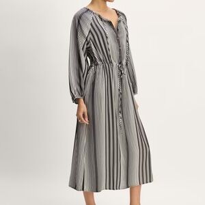 NWT Everlane TENCEL™ Gathered Maxi Dress, S, Black/Bone stripe